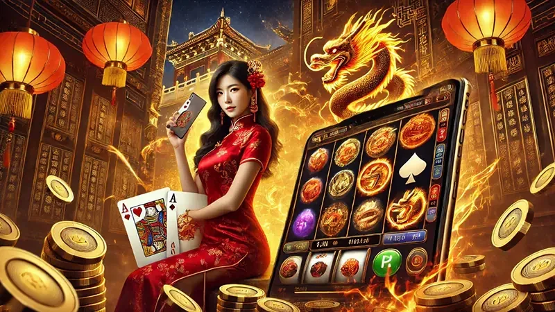 Ilustrasi layar permainan slot dengan reel dan simbol bonus